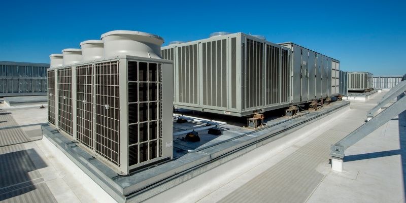 The RTU HVAC systems are on the building rooftop.