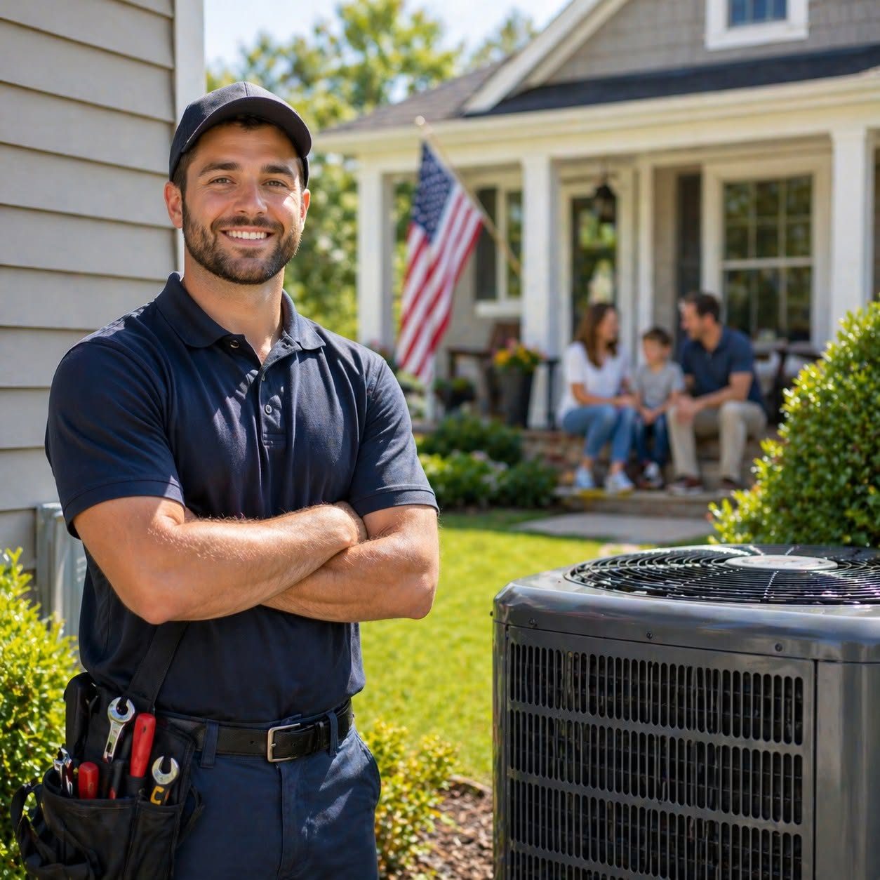 HVAC technician at a residential air conditioning service call in South Florida