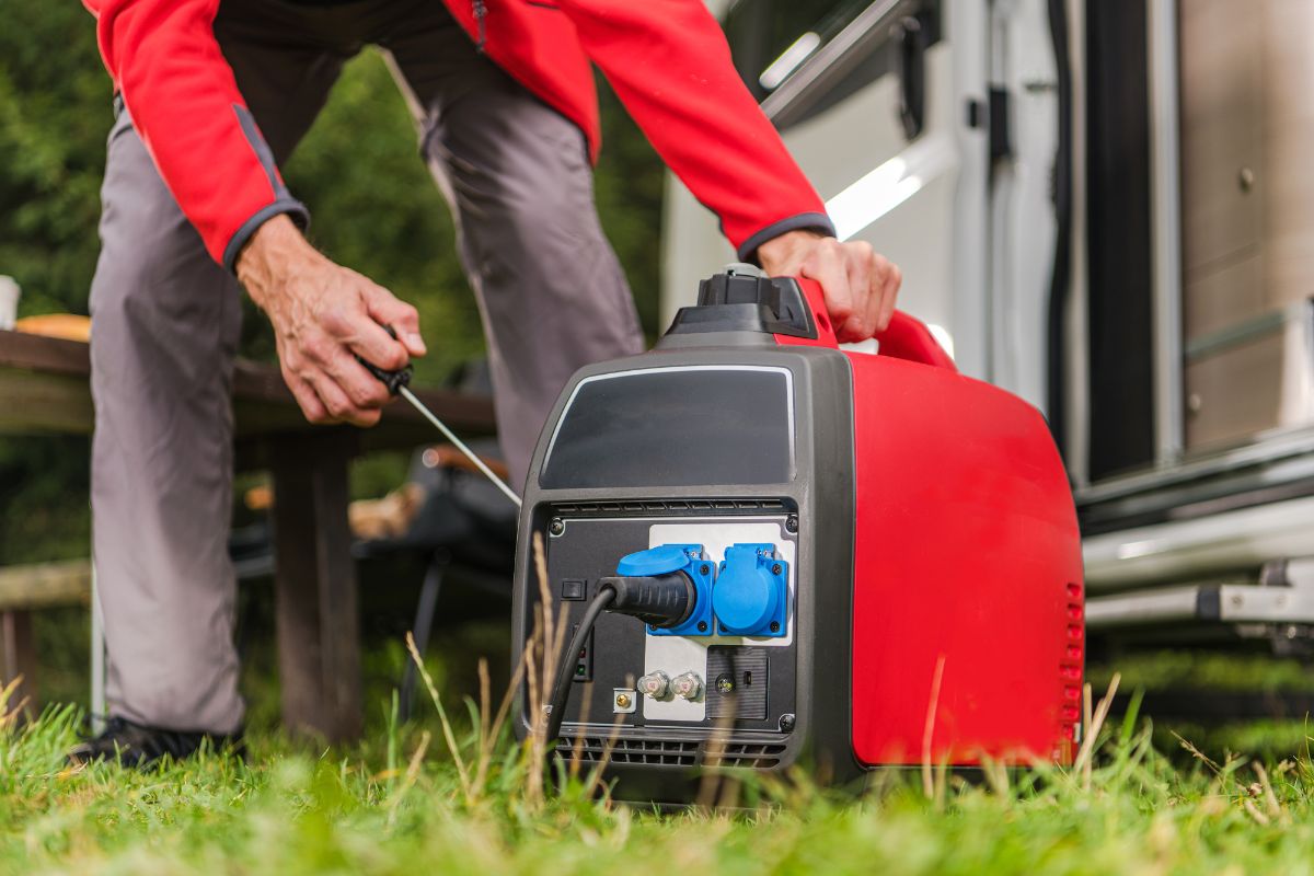 The man uses a generator to run an air conditioner.