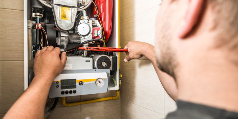 The HVAC maintenance is fixing the furnace pilot lights.