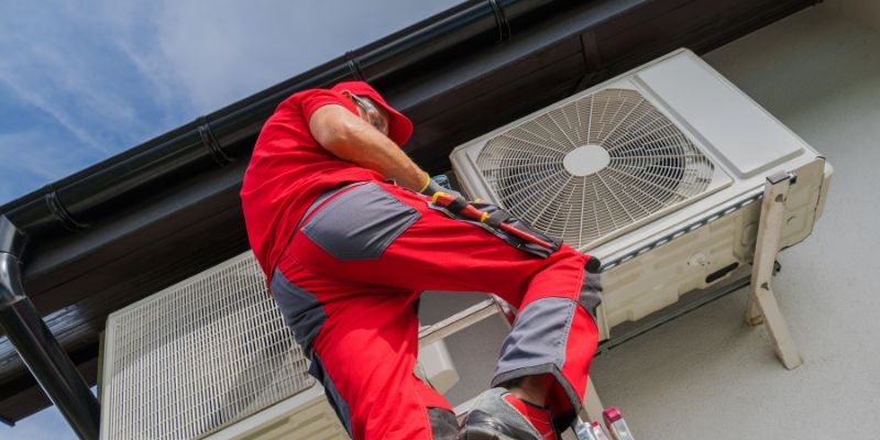 A maintenance person inspected the AC unit because the house felt humid even though the AC was running.
